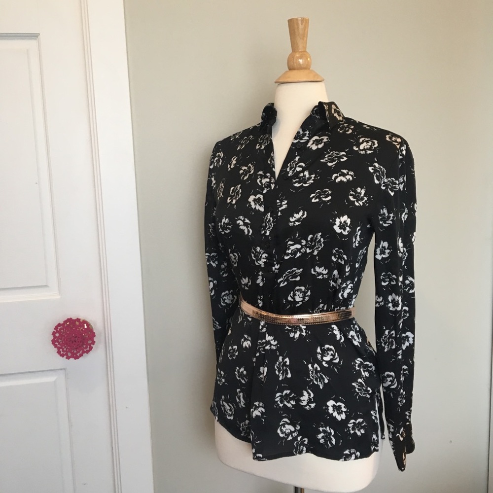 Ralph Lauren Black and White Floral Blouse